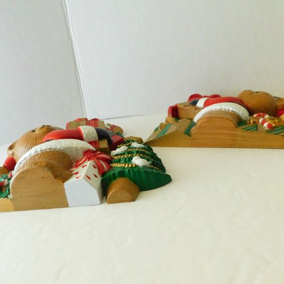 Christmas Wall Hangings Set of 2, Vintage Burwood Santa Claus Teddy Bears 1993 - Picture 10 of 14